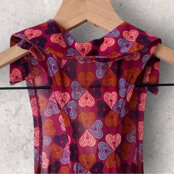 Free People Heart Patterned Mesh Collared Button Front Sleeveless Top Size XS - Picture 10 of 12